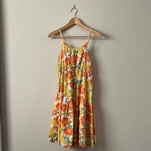 Zara Floral Summer Dress in Orange and Yellow Size 11-12 Cotton Linen Blend
